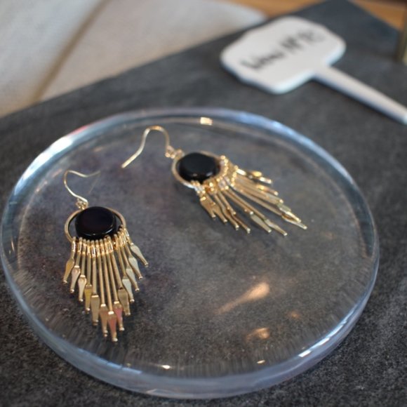 New Black Round Metal Tassel Drop Earrings jewelry - Picture 4 of 8